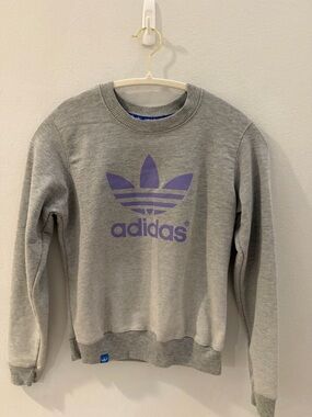 adidas Gray Crewneck Sweatshirt with Purple Trefoil